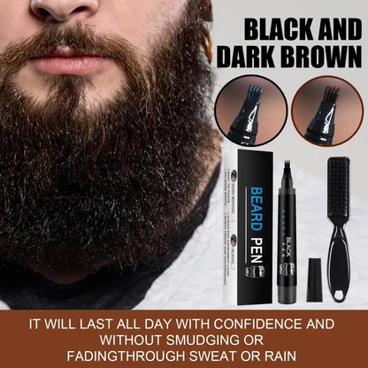 Men's Beard Filler Pen Kit with Brush - Long-Lasting, Waterproof, Alcohol-Free