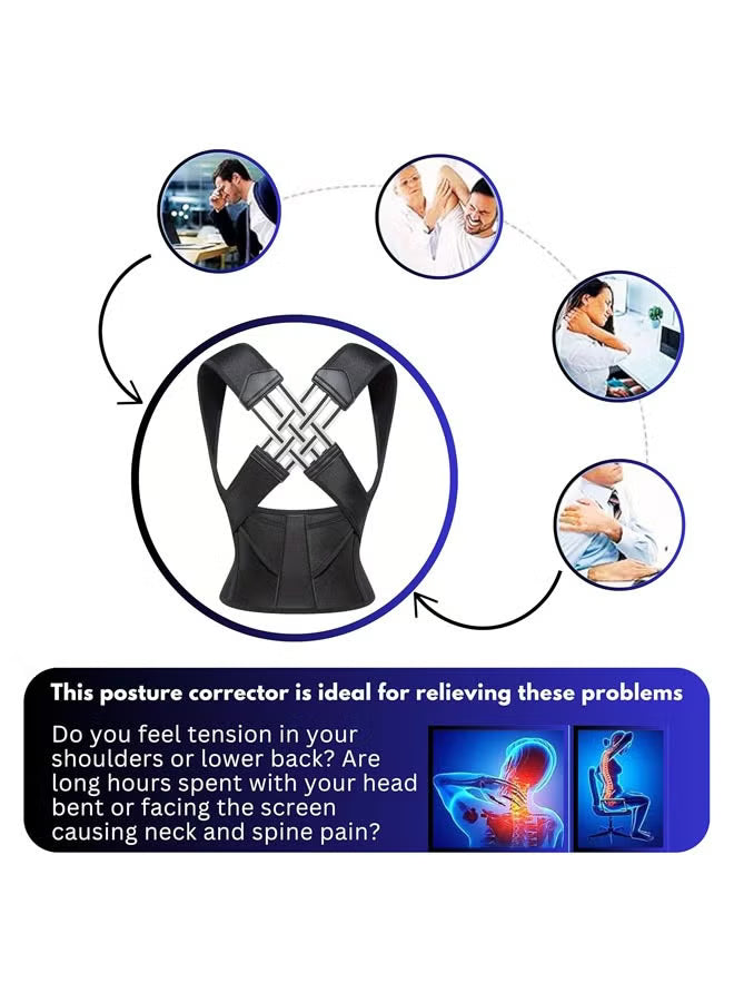 Back Brace Posture Corrector – Adjustable Shoulder & Spine Support for Pain Relief, Scoliosis & Body Alignment (Large)"